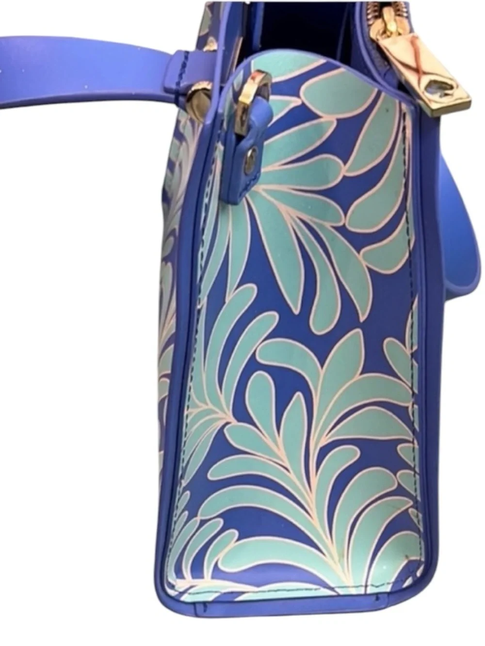 Kate Spade Cobalt Blue and Mint Green SeaFern Leaf-Print Tote